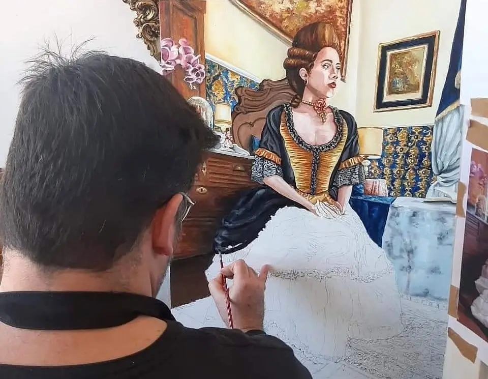 Thoni Litsz pintando uma tela representando Ana Néri Thoni Litsz pintando o quadro de Ana Néri em óleo sobre tela