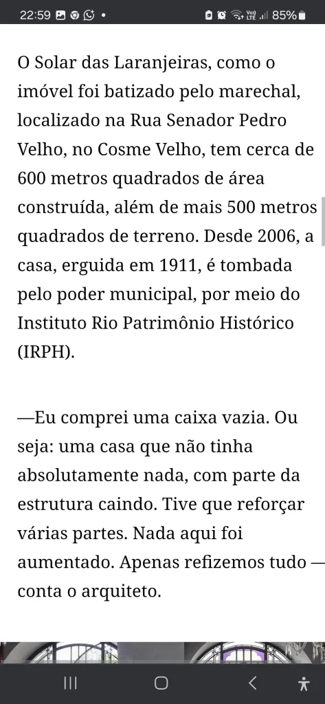 Jornal O Globo matéria da reforma do Solar de Laranjeiras pelo arquiteto Thoni Litsz